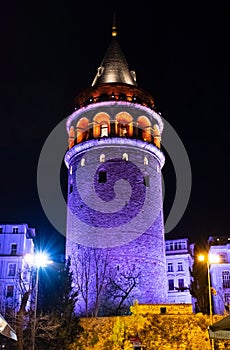 The fantastic Galata tower illuminated at night