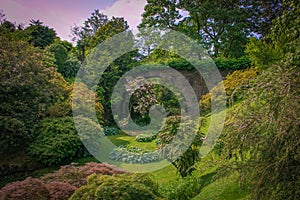 Fantastic garden with old arch in pallanza, Piedmont