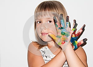 Fantastic girl with painted fingers