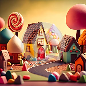 fantastic illustration of a cute little candy villa, generative AI