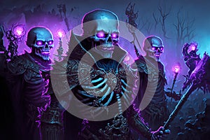 Fantastic image of the evil army under the leader\'s command. Army of the dead. Dark troops. Generative AI