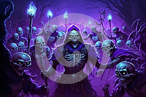 Fantastic image of the evil army under the leader\'s command. Army of the dead. Dark troops. Generative AI