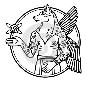 Fantastic image of a winged dog, mythological character, zodiac symbol of new year