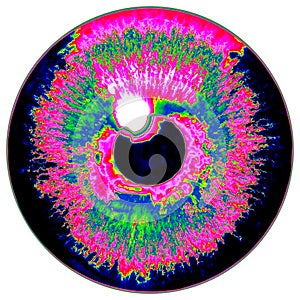 Fantastic infrared scan of blue eye iris, light reflection