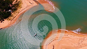 Corumbau, Bahia, Brazil: Aerial view of beautiful river with red sand. photo