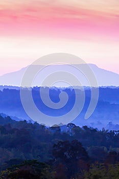 Fantastic landscape of mountain range in the morning, stunning colorful clouds and sunrise sky