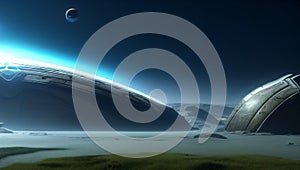 Fantastic landscape. A space base on an unknown uninhabited planet. An extraterrestrial civilization. A fantastic world.