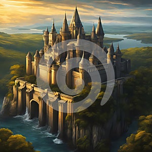 fantastic medieval castles, fantasy artwork concept, scenery, book illustration, digital painting, generative AI