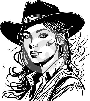 Fantastic monochrome cowboy woman portrait great vector