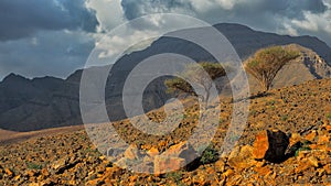 Fantastic mountain landscape. Ru`us al Jibal. Al Hajar Moutains. Musandam. Oman photo