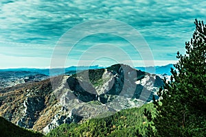 Fantastic mountain view from forest