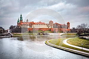 Fantastic night Krakow. The Royal Wawel Castle in Poland