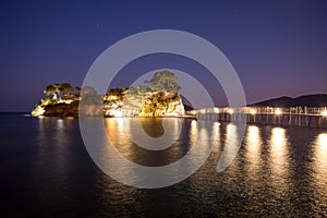 Fantastic night view of the Cameo Island. Slendid spring scene on the Port Sostis, Zakynthos island, Greece, Europe