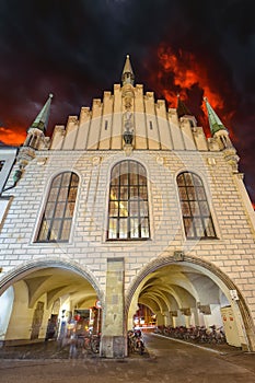 Fantastic night view of  facade of old Rathaus (Altes Rathaus) of Munich on Marienplatz