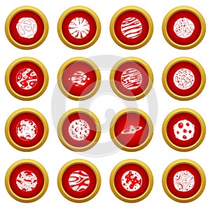 Fantastic planets icon red circle set