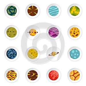 Fantastic planets icons set in flat style