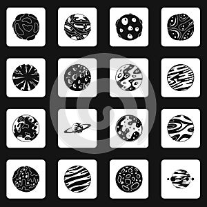 Fantastic planets icons set squares vector