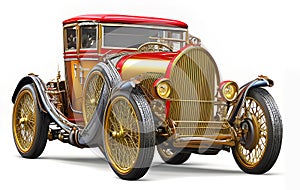 Fantastic retro car, with multi-colored body elements isolated on white, beautiful old-style car design. Generative Ai