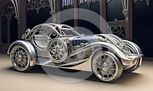 Fantastic retro car with silver chrome elements, beautiful old-style car design. Generative Ai.