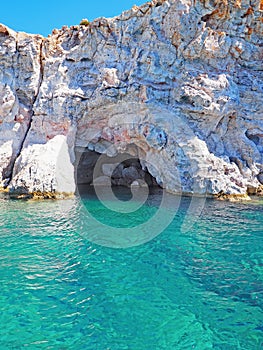 The rock cliffs of Polyaigos, an island of the Greek Cyclades