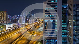 Fantastic rooftop skyline of Dubai marina timelapse.