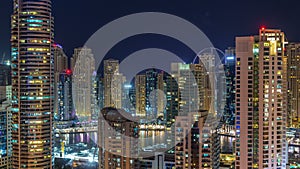 Fantastic rooftop skyline of Dubai marina timelapse.