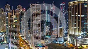 Fantastic rooftop skyline of Dubai marina timelapse.