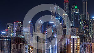 Fantastic rooftop skyline of Dubai marina timelapse.