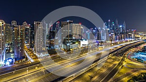 Fantastic rooftop skyline of Dubai marina timelapse.