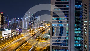 Fantastic rooftop skyline of Dubai marina timelapse.