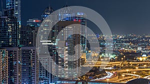 Fantastic rooftop skyline of Dubai marina timelapse.