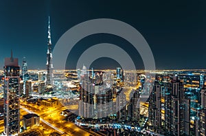 Fantastic rooftop view of Dubai's modern architecture by night