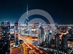 Fantastic rooftop view of Dubai's modern architecture by night