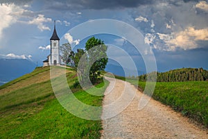 Fantastic rural scenery with Saint Primoz church, near Jamnik, Slovenia