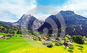 Fantastic scenery from a height on Grindelwald valley in Swiss Alps near Eiger, Switzerland, Europe