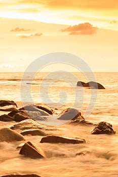 Fantastic scenery seascape on summer dusk, colorful clouds and sunset sky