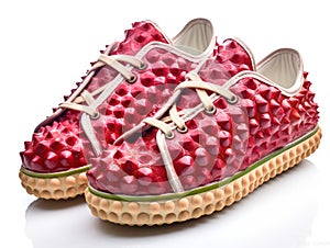 Fantastic Shoes Made of Fresh Fruits and Vegetables, Vegan Fashion, White Background, Creative Shoes