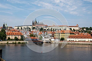 Fantastic shot of the Vltava River and the city of Prague in the Czech Republic on a beautiful sky