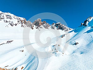 Fantastic snow mountains landscape banner background from Alps