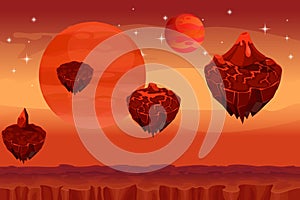 Fantastic space landscape, martian alien planet game seamless background