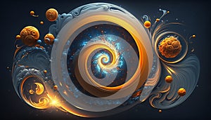 Fantastic spiral space worlds, beautiful wallpaper in yellow and blue colors