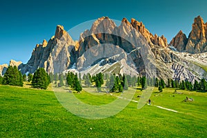 Fantastic summer alpine landscape with high cliffs, Dolomites, Italy