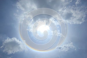 Fantastic sun halo with cloud and sky background, Phenomenon of nature