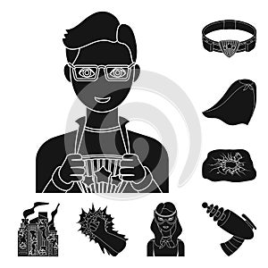 A fantastic superhero black icons in set collection for design. Superhero`s equipment vector symbol stock web