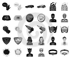 A fantastic superhero black,monochrome icons in set collection for design. Superhero`s equipment vector symbol stock web