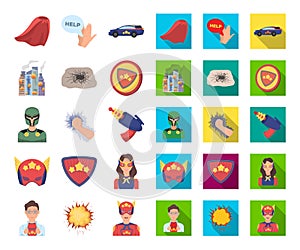 A fantastic superhero cartoon,flat icons in set collection for design. Superhero`s equipment vector symbol stock web