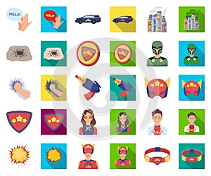 A fantastic superhero cartoon,flat icons in set collection for design. Superhero`s equipment vector symbol stock web