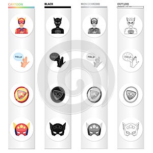 A fantastic superhero cartoon icons in set collection for design. Superhero`s equipment vector symbol stock web