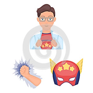 A fantastic superhero cartoon icons in set collection for design. Superhero`s equipment vector symbol stock web