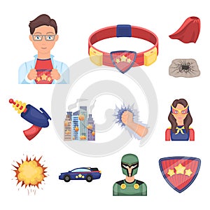 A fantastic superhero cartoon icons in set collection for design. Superhero s equipment vector symbol stock web
